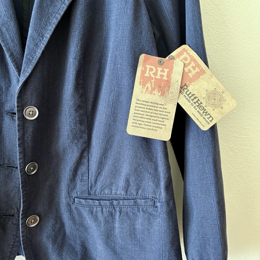 NEW Ruff Hewn 100% cotton casual blazer jacket in navy plaid - Picture 11 of 12